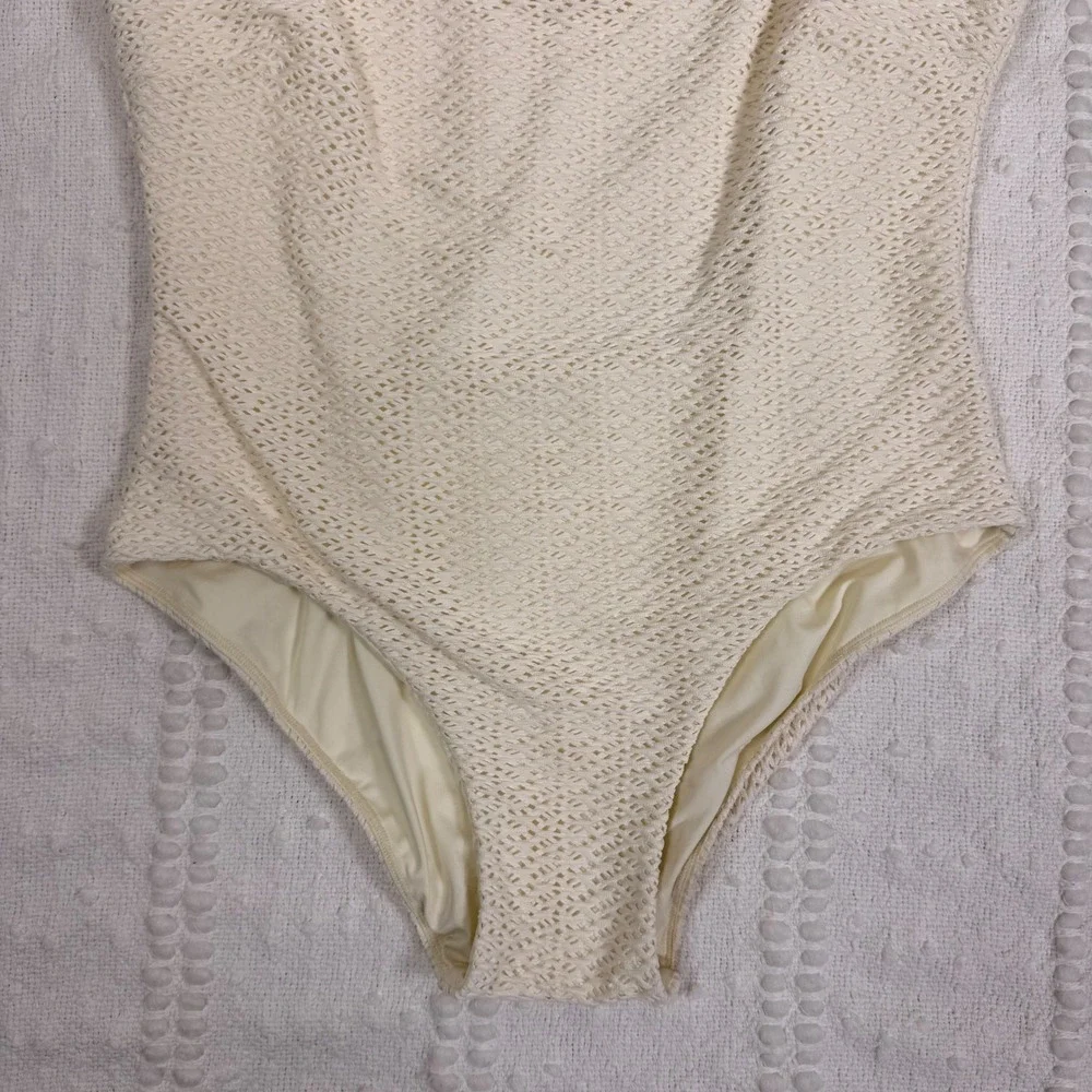 Monday Swimwear‎ Ivory Crochet Square Neck One Piece Swimsuit Size V/ US 12/4